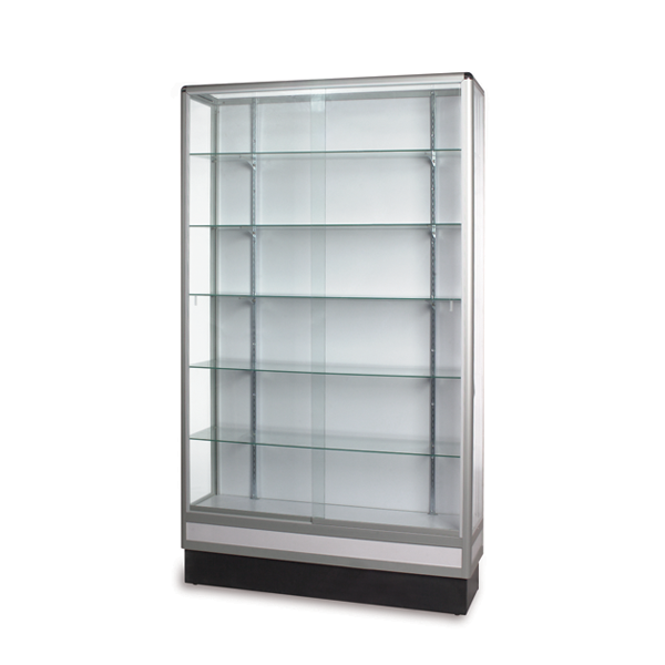 Full Vision Glass Wall Case Display, Curved Glass Wall Shelves
